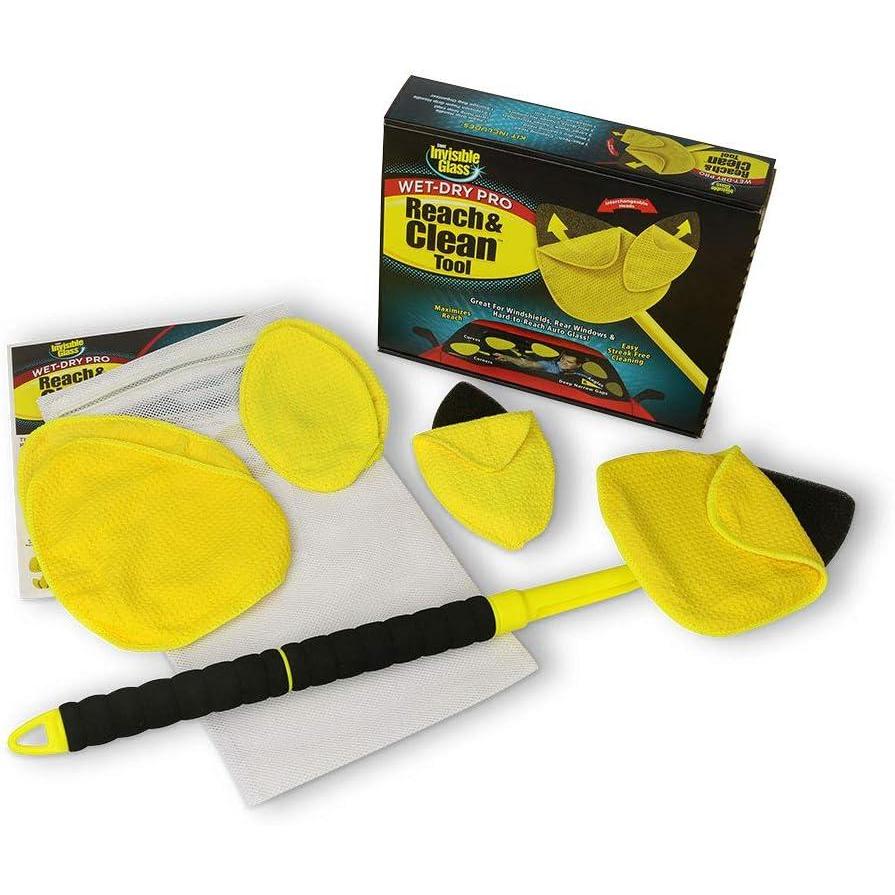 imageInvisible Glass 95164 Reach and Clean Tool WetDry Pro Window and Windshield Wand Glass Cleaning Tool has Extendable Handle and Washable Reusable Microfiber Cloth for Auto Interior and Exterior GlassWet Dry Pro