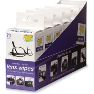 Invisible Glass 90102 Lens Cleaning Wipes – Streak-Free, Lint-Free Wipes for Glasses, Camera Lenses, Binoculars & Smartphone Cameras, Safe on Reflective Coatings – 20 Count(Pack of 6)