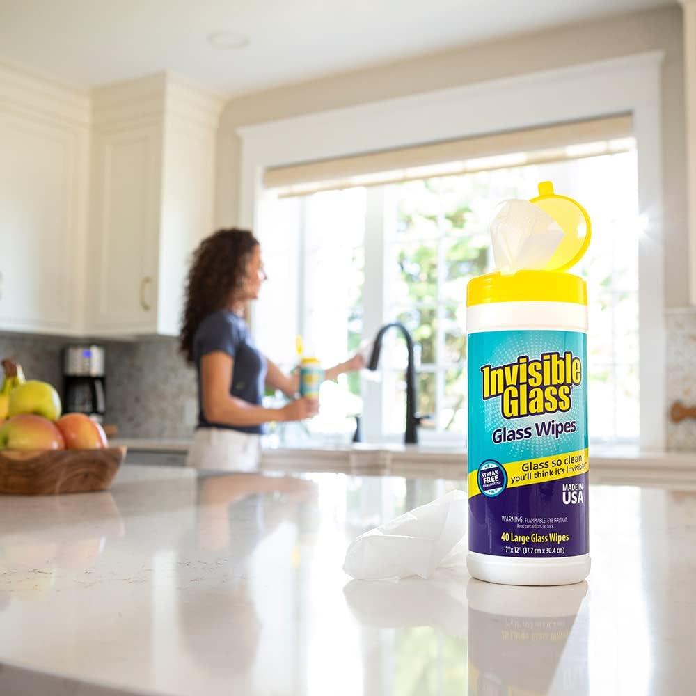 imageInvisible Glass 90160 Glass Cleaning Wipes PreMoistened StreakFree and LintFree Safe for Windows Mirrors Windshields and Tinted Glass 40 Count