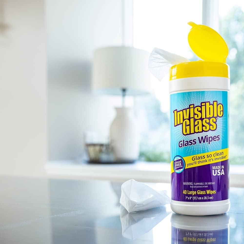 imageInvisible Glass 90160 Glass Cleaning Wipes PreMoistened StreakFree and LintFree Safe for Windows Mirrors Windshields and Tinted Glass 40 Count