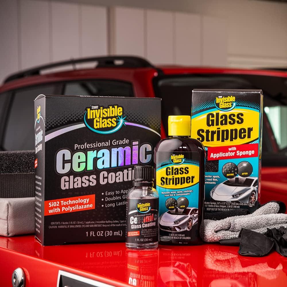 imageInvisible Glass 99017 Pro Glass Care Kit  Clean with Premium Glass Cleaner Strip Water Spots with Glass Stripper Protect with Ceramic Coating  Includes 2 Microfiber Cloths27 Fl Oz Pack of 1