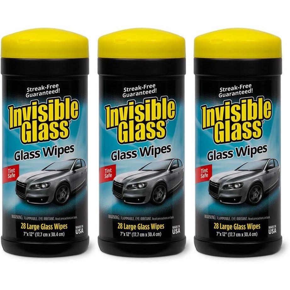 imageInvisible Glass 901666PK Large Glass Cleaning Wipes for StreakFree Windows Mirrors and Glass LintFree AmmoniaFree TintSafe for Home and Auto Canister 28 Count Pack of 628 Count Pack of 3