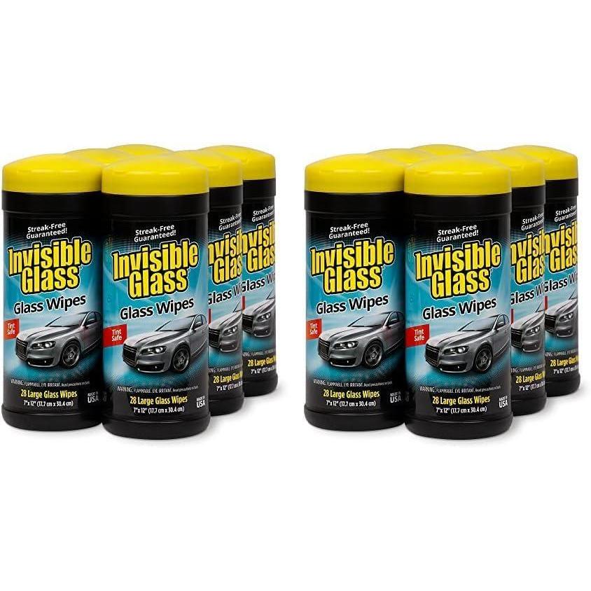 imageInvisible Glass 901666PK Large Glass Cleaning Wipes for StreakFree Windows Mirrors and Glass LintFree AmmoniaFree TintSafe for Home and Auto Canister 28 Count Pack of 628 Count Pack of 12