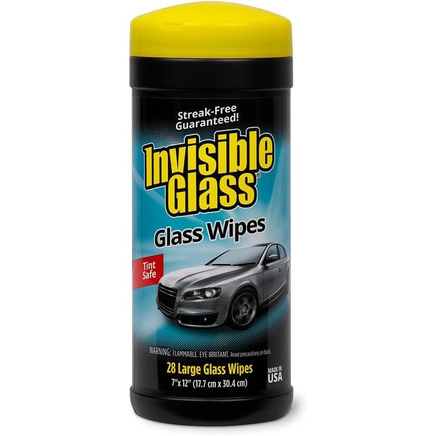 imageInvisible Glass 901666PK Large Glass Cleaning Wipes for StreakFree Windows Mirrors and Glass LintFree AmmoniaFree TintSafe for Home and Auto Canister 28 Count Pack of 628 Count Pack of 1