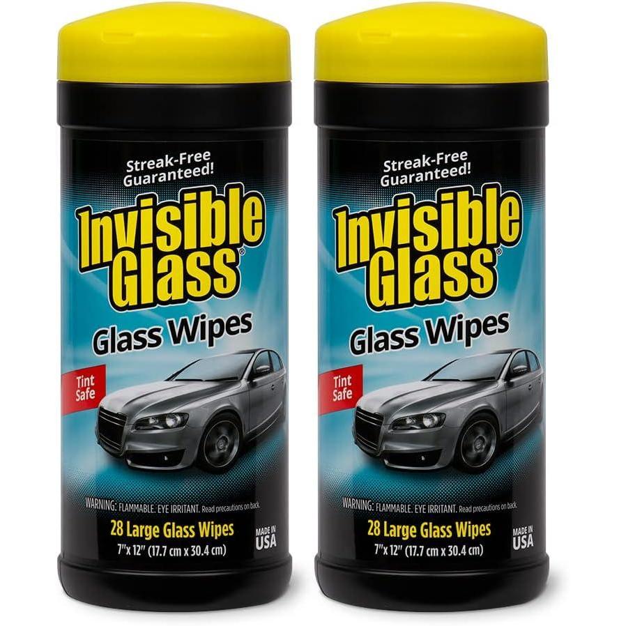 imageInvisible Glass 901666PK Large Glass Cleaning Wipes for StreakFree Windows Mirrors and Glass LintFree AmmoniaFree TintSafe for Home and Auto Canister 28 Count Pack of 628 Count Pack of 2