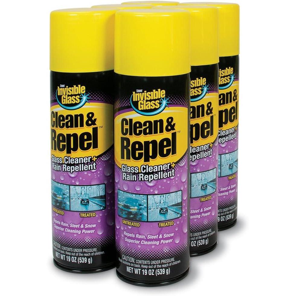 imageInvisible Glass 911846PK Clean ampamp Repel  Aerosol Glass Cleaner and Rain Repellent Cleans Exterior Windshields Repels Rain Sleet Snow Improves Wet Weather Driving Visibility  19 oz Pack of 619 Ounce Pack of 6