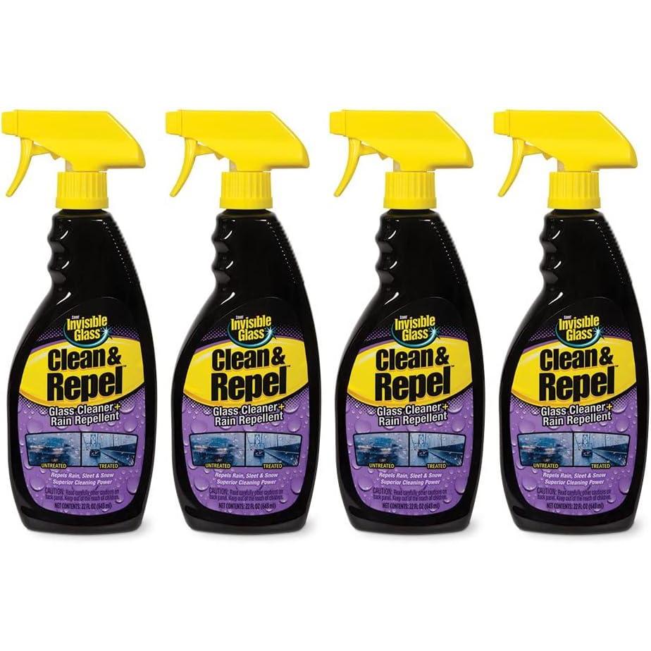 imageInvisible Glass 92184 Clean ampamp Repel  Glass Cleaner and Rain Repellent Spray Cleans Exterior Windshields Repels Rain Sleet Snow Improves Wet Weather Driving Visibility  22 fl oz22 Fl Oz Pack of 4