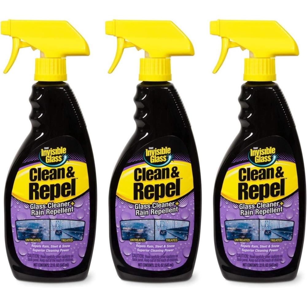 imageInvisible Glass 92184 Clean ampamp Repel  Glass Cleaner and Rain Repellent Spray Cleans Exterior Windshields Repels Rain Sleet Snow Improves Wet Weather Driving Visibility  22 fl oz22 Fl Oz Pack of 3