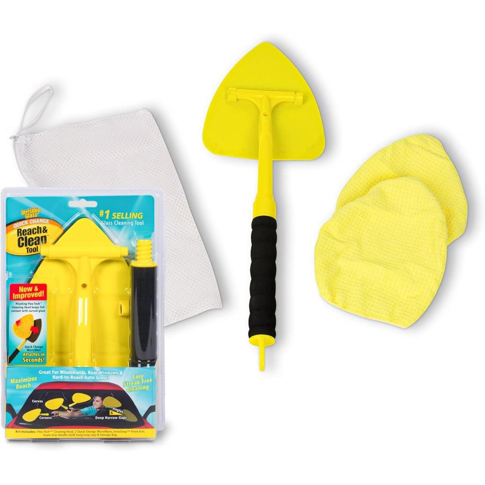 imageInvisible Glass 95160 Reach ampamp Clean Glass Windshield Cleaner Tool Kit With Extendable Handle 2 Reusable Quick Change Microfibers and Storage Bag for Auto Windshield Trucks SUVs RVs and Windows1 Count Pack of 1