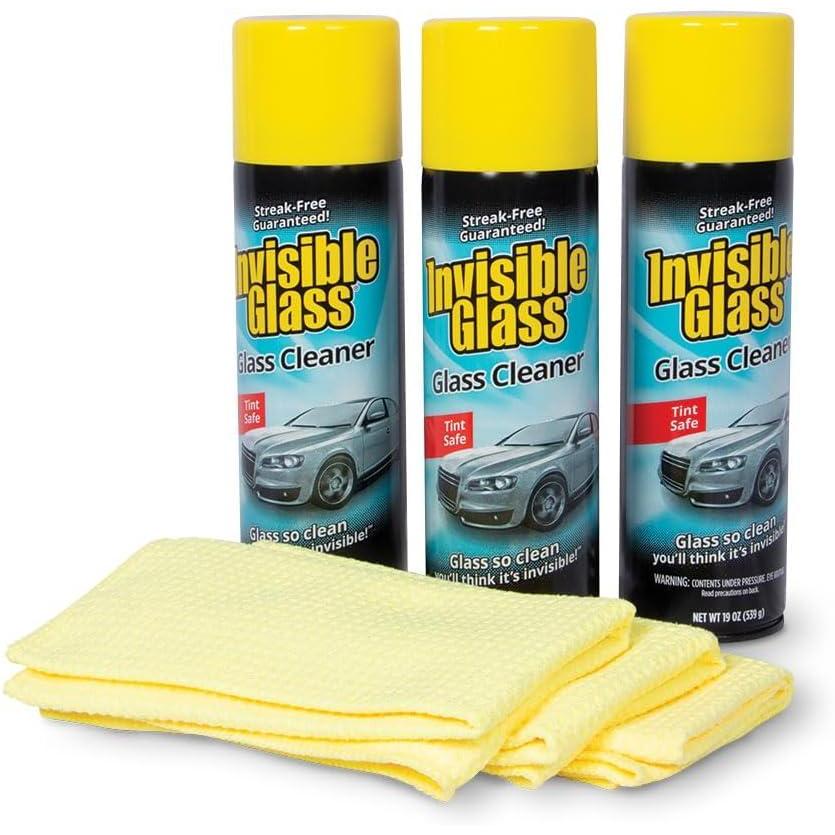 imageInvisible Glass 99011 19Ounce 3Pack Premium Glass Cleaner Kit for Auto and Home for a StreakFree Shine Safe for Tinted Windows Ammonia Free Foam Glass Cleaner Includes Three Microfibers57 Ounce Pack of 1