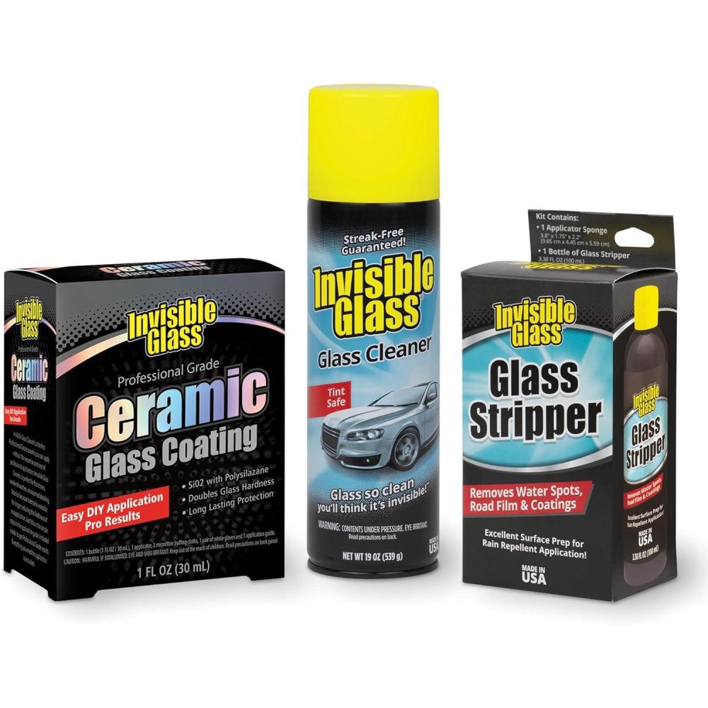 imageInvisible Glass 99017 Pro Glass Care Kit  Clean with Premium Glass Cleaner Strip Water Spots with Glass Stripper Protect with Ceramic Coating  Includes 2 Microfiber Cloths24 Fl Oz Pack of 1