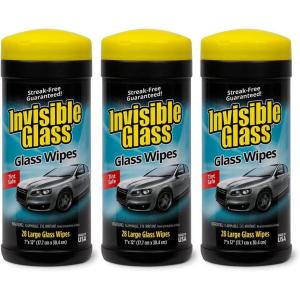 Invisible Glass 90166-6PK Large Glass Cleaning Wipes for Streak-Free Windows, Mirrors, and Glass, Lint-Free, Ammonia-Free, Tint-Safe, for Home and Auto, Canister, 28 Count (Pack of 6)(28 Count (Pack of 3))