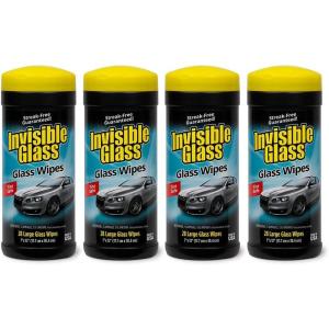Invisible Glass 90166-6PK Large Glass Cleaning Wipes for Streak-Free Windows, Mirrors, and Glass, Lint-Free, Ammonia-Free, Tint-Safe, for Home and Auto, Canister, 28 Count (Pack of 6)(28 Count (Pack of 4))