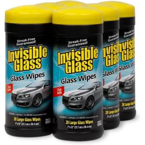 Invisible Glass 90166-6PK Large Glass Cleaning Wipes for Streak-Free Windows, Mirrors, and Glass, Lint-Free, Ammonia-Free, Tint-Safe, for Home and Auto, Canister, 28 Count (Pack of 6)(28 Count (Pack of 6))