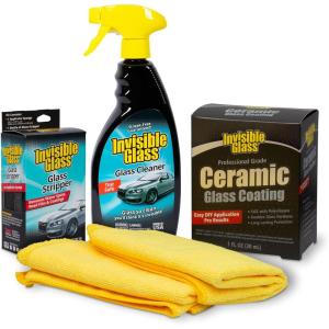 Invisible Glass 99017 Pro Glass Care Kit – Clean with Premium Glass Cleaner, Strip Water Spots with Glass Stripper, Protect with Ceramic Coating – Includes (2) Microfiber Cloths(27 Fl Oz (Pack of 1))