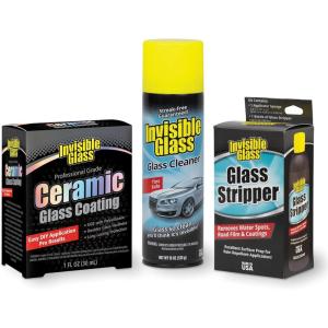 Invisible Glass 99017 Pro Glass Care Kit – Clean with Premium Glass Cleaner, Strip Water Spots with Glass Stripper, Protect with Ceramic Coating – Includes (2) Microfiber Cloths(24 Fl Oz (Pack of 1))