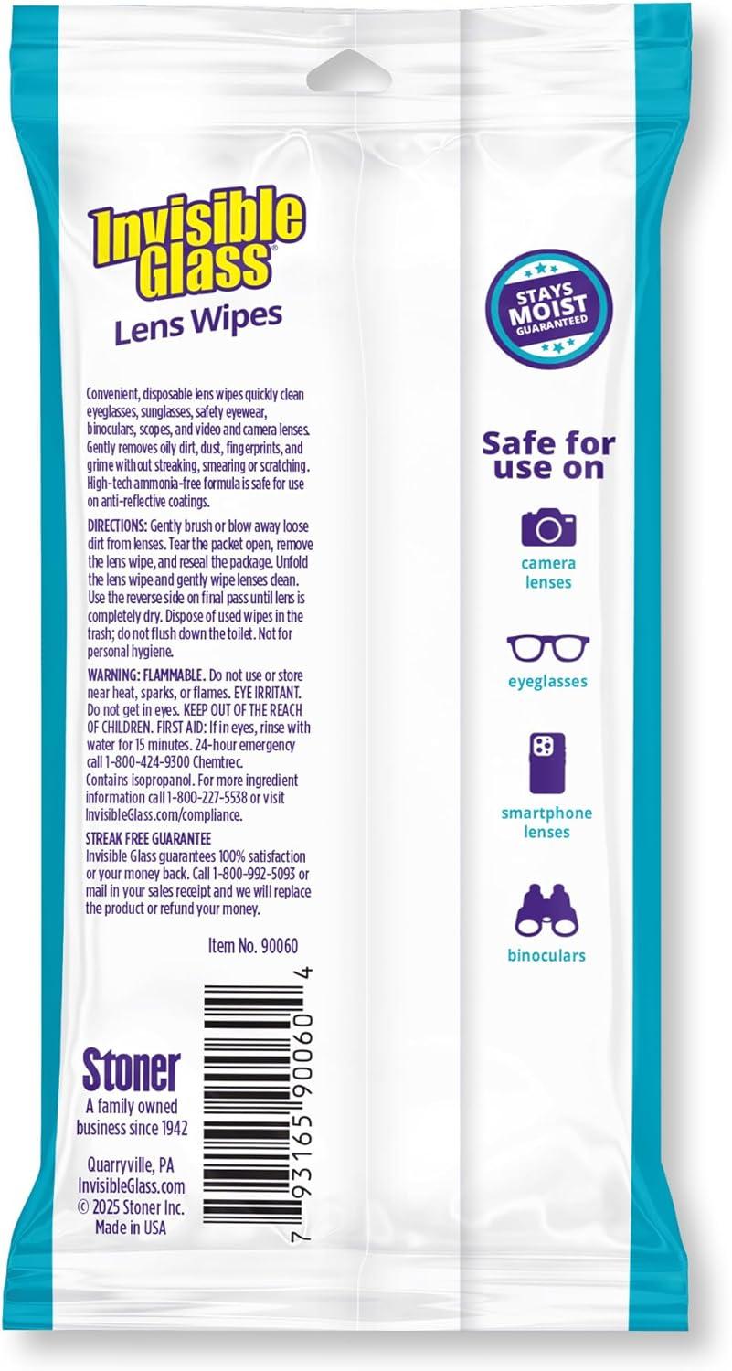 imageInvisible Glass 90060 Lens Cleaning Wipes StreakFree LintFree Wipes for Glasses Camera Lenses Binoculars ampamp Smartphone Cameras Safe on Reflective Coatings 16 Count