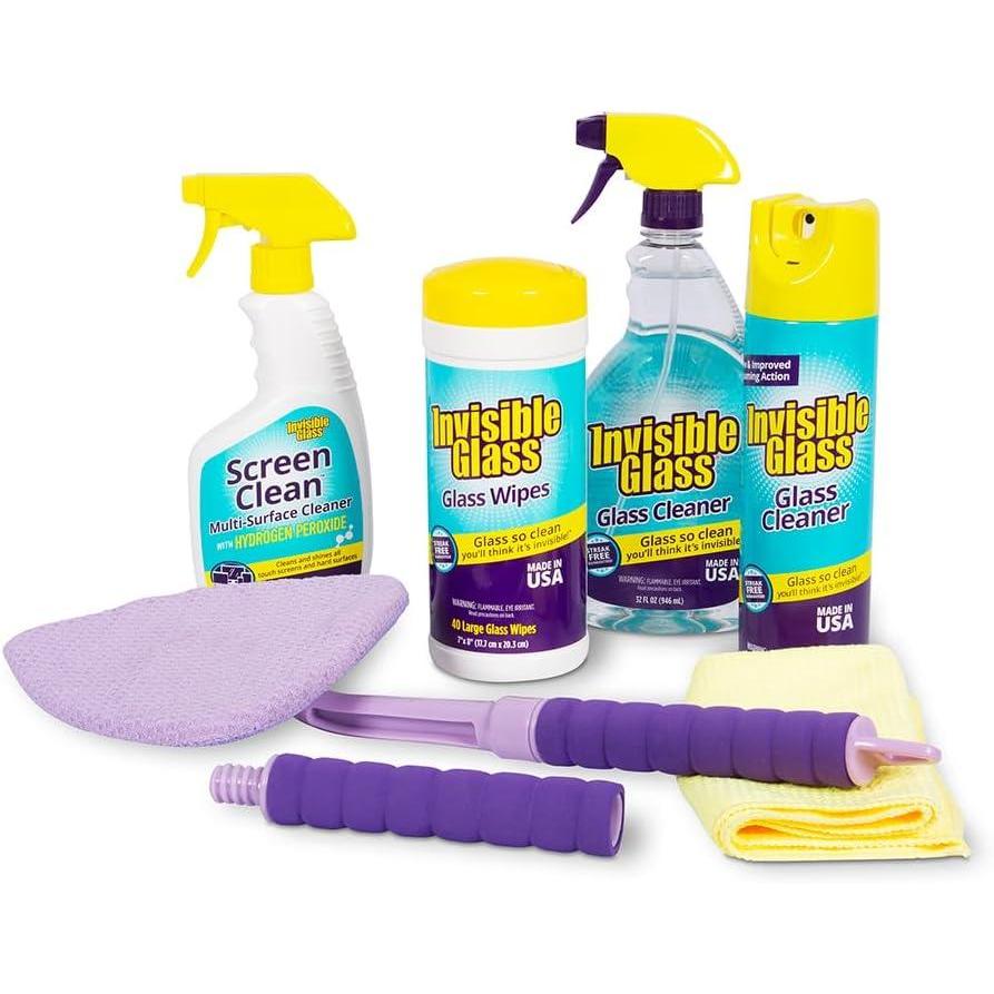image:imageInvisible Glass 99603 6Piece Home Cleaning Kit Including Home Reach amp Clean Tool Premium Glass Window Cleaner 40 Glass Cleaning Wipes MultiSurface Screen Cleaner and Microfiber Towel