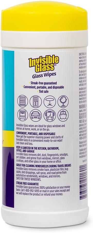 image:imageInvisible Glass 901603PK Glass Cleaning Wipes PreMoistened StreakFree and LintFree Safe for Windows Mirrors Windshields and Tinted Glass 40 Count Pack of 340 Count Pack of 2