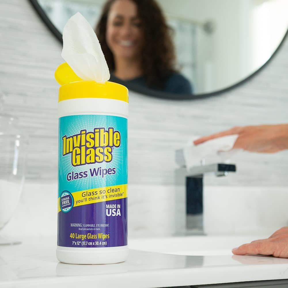 image:imageInvisible Glass 901603PK Glass Cleaning Wipes PreMoistened StreakFree and LintFree Safe for Windows Mirrors Windshields and Tinted Glass 40 Count Pack of 340 Count Pack of 4