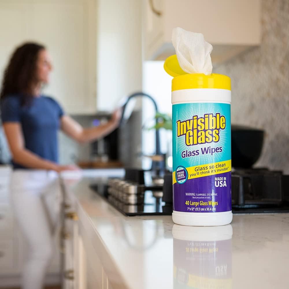 image:imageInvisible Glass 901603PK Glass Cleaning Wipes PreMoistened StreakFree and LintFree Safe for Windows Mirrors Windshields and Tinted Glass 40 Count Pack of 340 Count Pack of 1