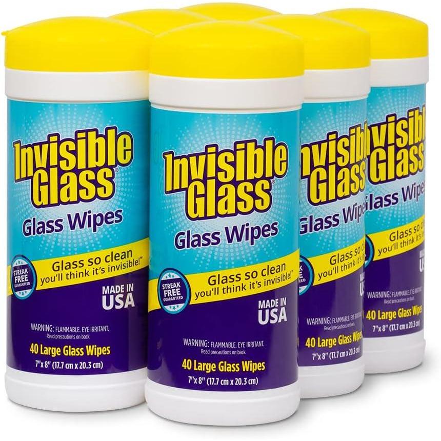 image:imageInvisible Glass 901603PK Glass Cleaning Wipes PreMoistened StreakFree and LintFree Safe for Windows Mirrors Windshields and Tinted Glass 40 Count Pack of 340 Count Pack of 6