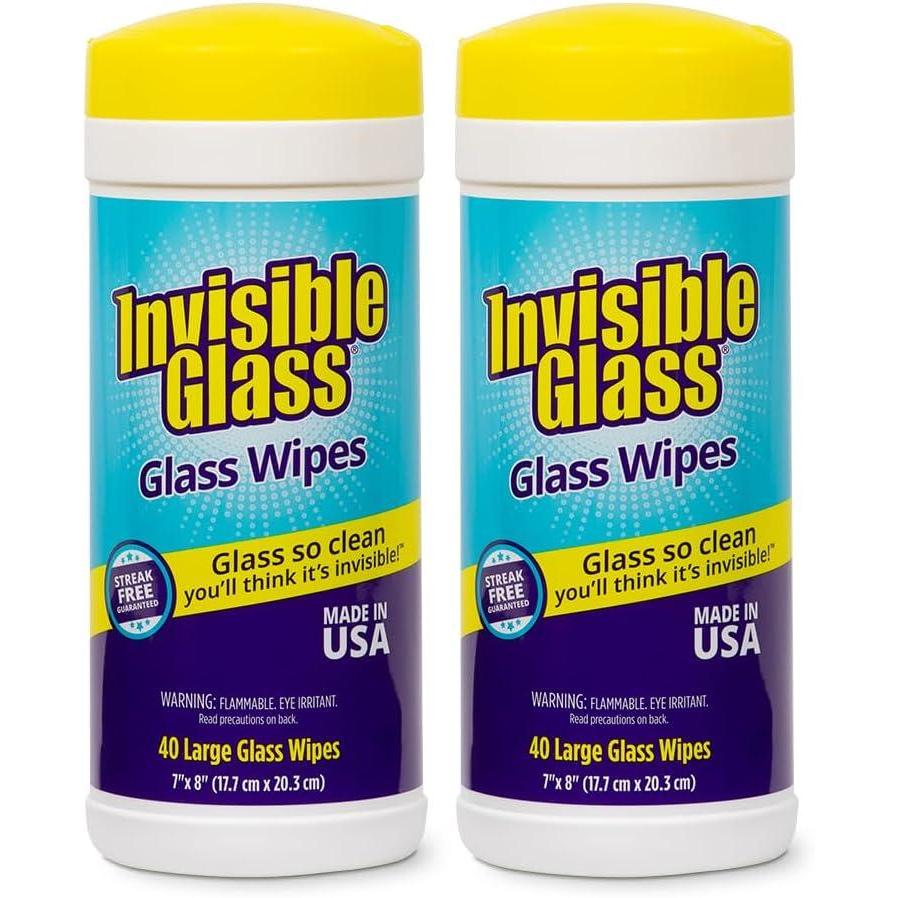 image:imageInvisible Glass 901603PK Glass Cleaning Wipes PreMoistened StreakFree and LintFree Safe for Windows Mirrors Windshields and Tinted Glass 40 Count Pack of 340 Count Pack of 2