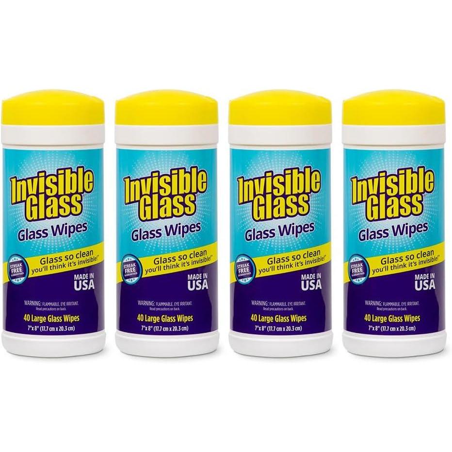 image:imageInvisible Glass 901603PK Glass Cleaning Wipes PreMoistened StreakFree and LintFree Safe for Windows Mirrors Windshields and Tinted Glass 40 Count Pack of 340 Count Pack of 4