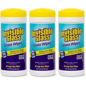 Invisible Glass 90160-3PK Glass Cleaning Wipes, Pre-Moistened, Streak-Free and Lint-Free, Safe for Windows, Mirrors, Windshields, and Tinted Glass, 40 Count (Pack of 3)(1 Count (Pack of 3))